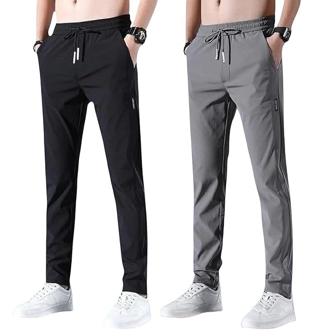 NOT9 Men's Lycra Solid Jogger Pants – Combo Pack of 2